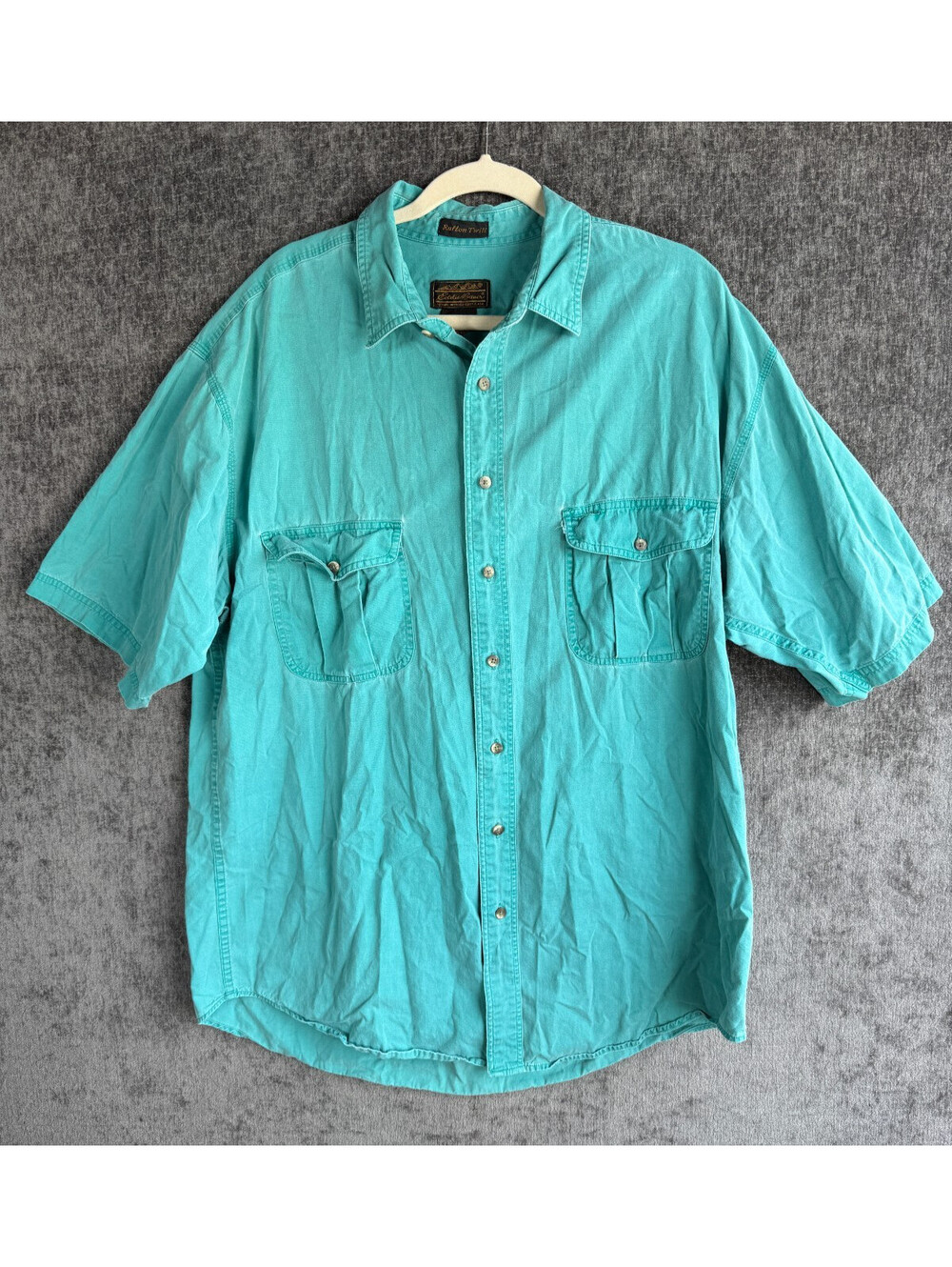 VTG Eddie Bauer Rufton Twill Shirt Mens XL Tall Teal Green Short Sleeve Button